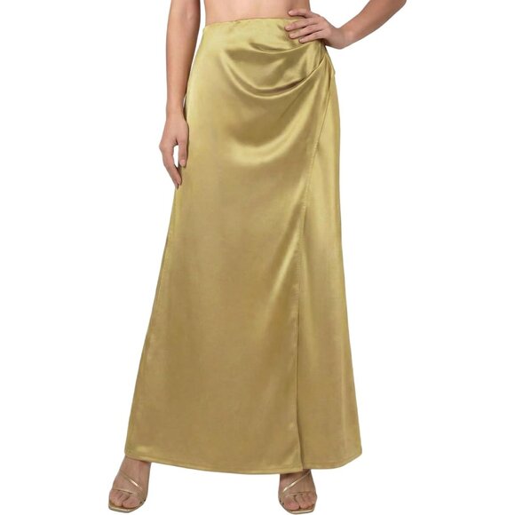 Dresses & Skirts - Women's Gold Satin Wrap High Waisted Flowy Spring Summer Ruched Long Maxi Skirt